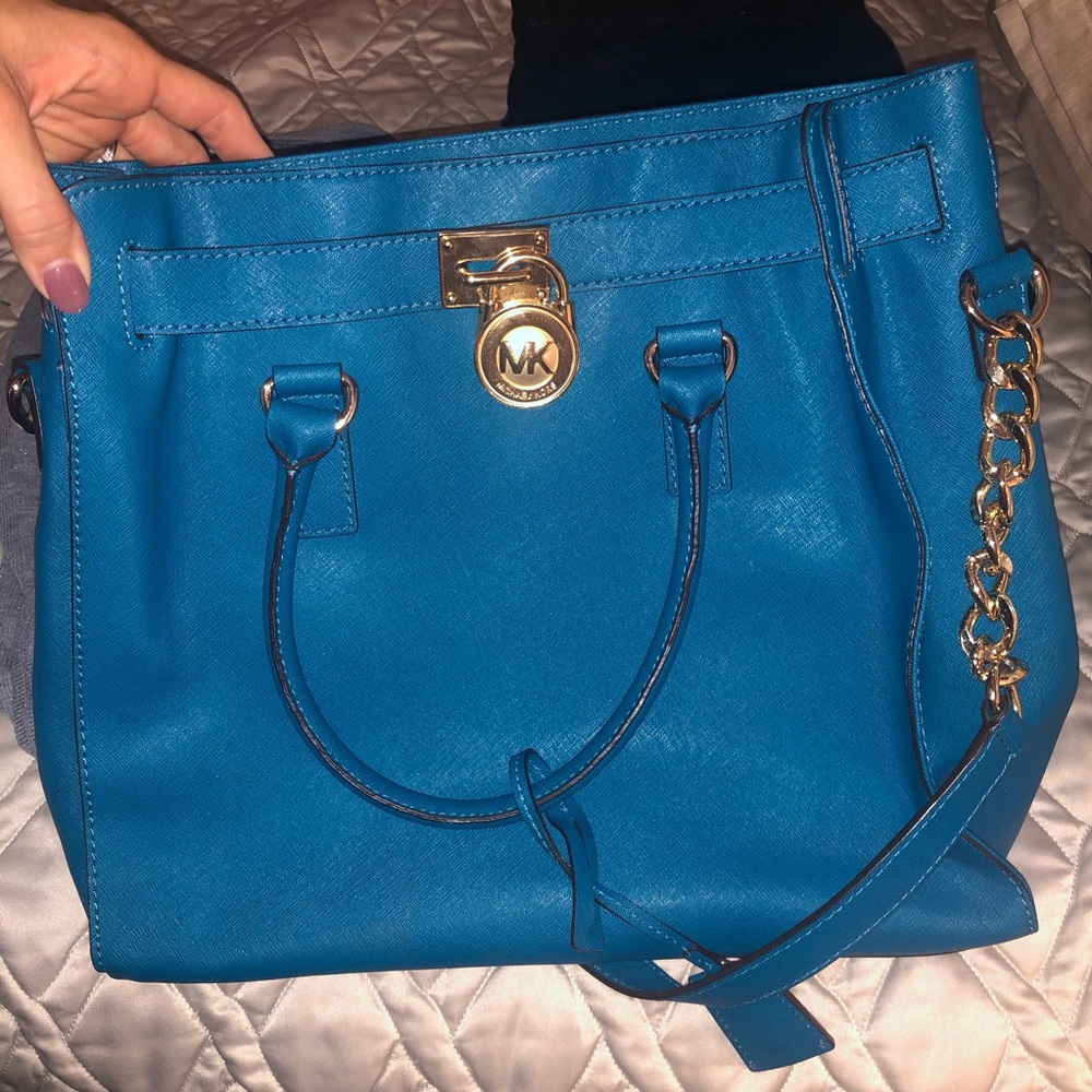Michael Kors blue saffiano leather tote bag